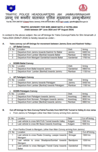 Traffic Advisory for Amarnath Yatra 2024